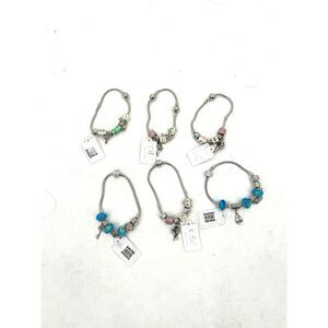 NWT Set Of 6 Silver Tone Charm Bracelets Costume Jewelry